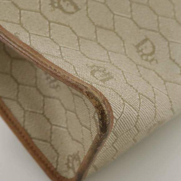Christian Dior Honeycomb Canvas Clutch Bag PVC Leather Beige Auth bs20832